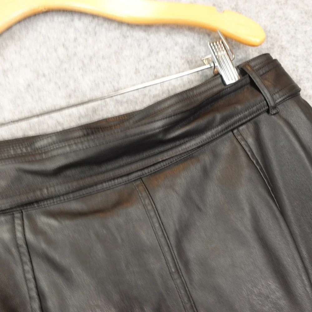 Y2K Black‎ Vegan Leather Skirt 12 Belted Rocker Downtown Girl Preppy ANN TAYLOR